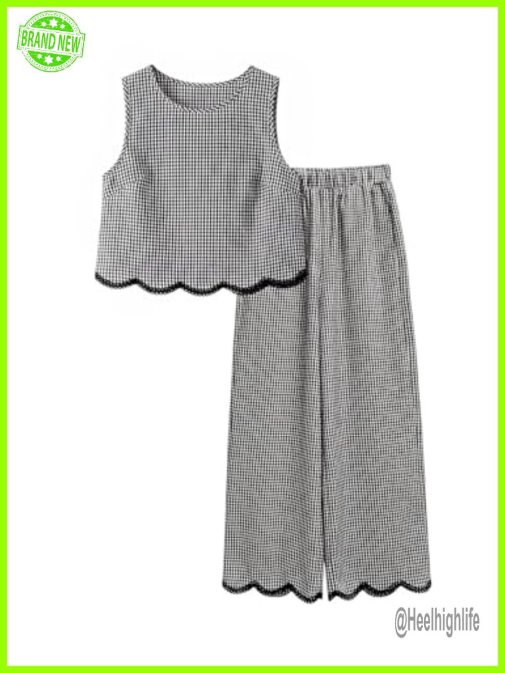 Plaid 2 Piece Set Textured Tank Top and Straight Leg Pants Outfit